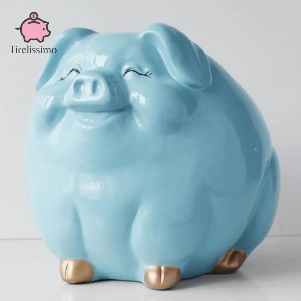 Grosse Tirelire Cochon Bleu Clair