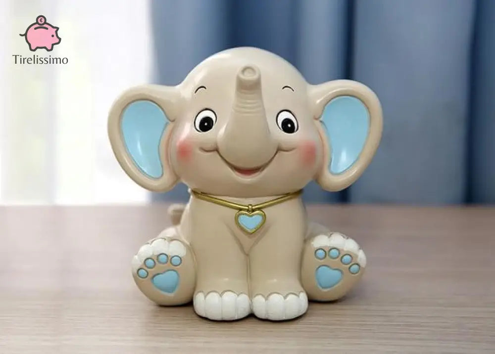 Tirelire Éléphant Plastique Gris / Oreilles Bleu