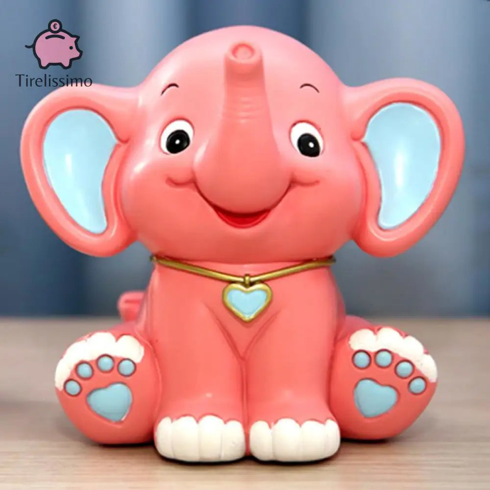 Tirelire Éléphant Plastique Rose / Oreilles Bleu