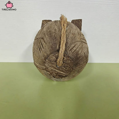 Tirelire cochon en noix de coco artisanale
