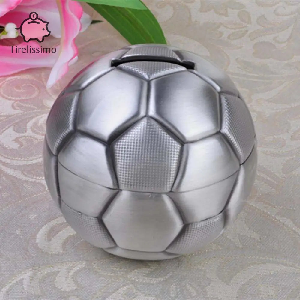 Petite tirelire ballon de football (métal argenté)